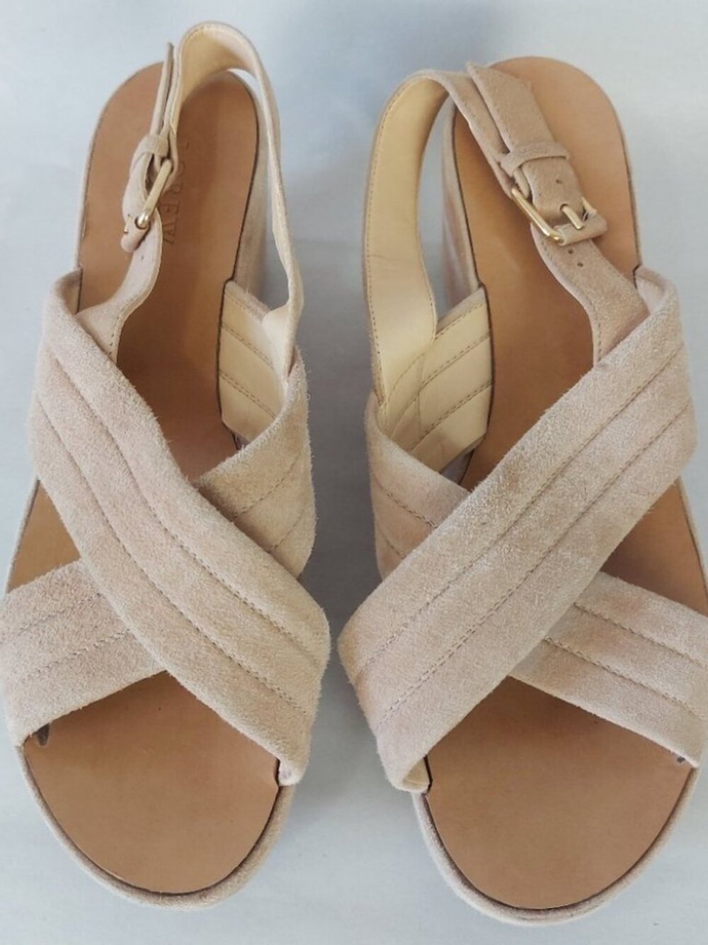 J.Crew Women Darcy Beige Suede Leather Slingback Wedge Sandals Size 8 Comfort - Picture 4 of 14